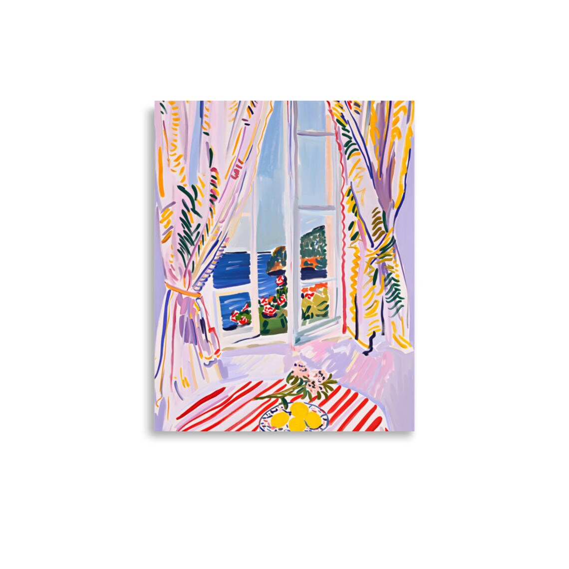 Henri Matisse Style Open Window Patterned Curtains Lemon Poster - Image 3