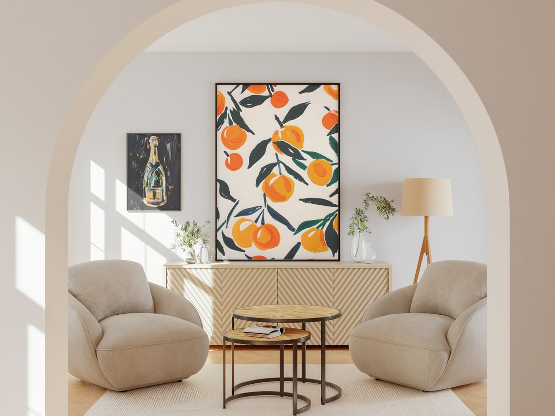 Modern Orange Citrus Pattern Dark Leaves Minimalist Art Poster - Image 5
