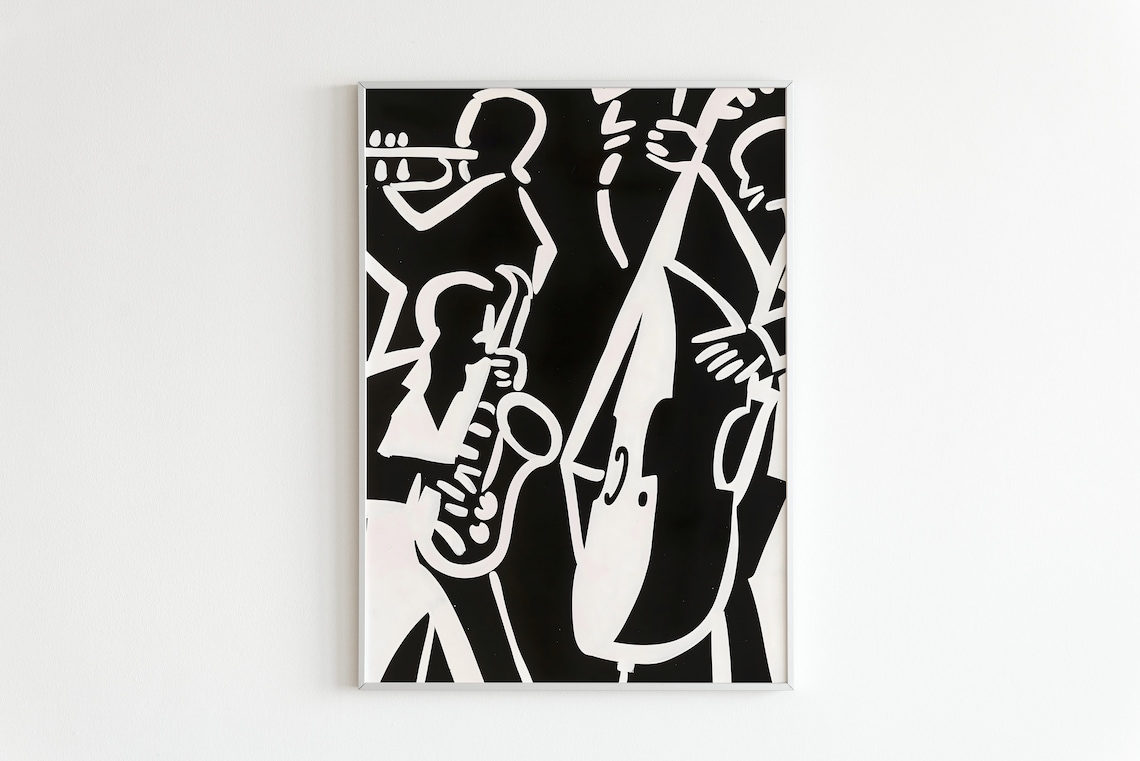 Jazz Poster Art, Maximalist Saxophone Music Poster