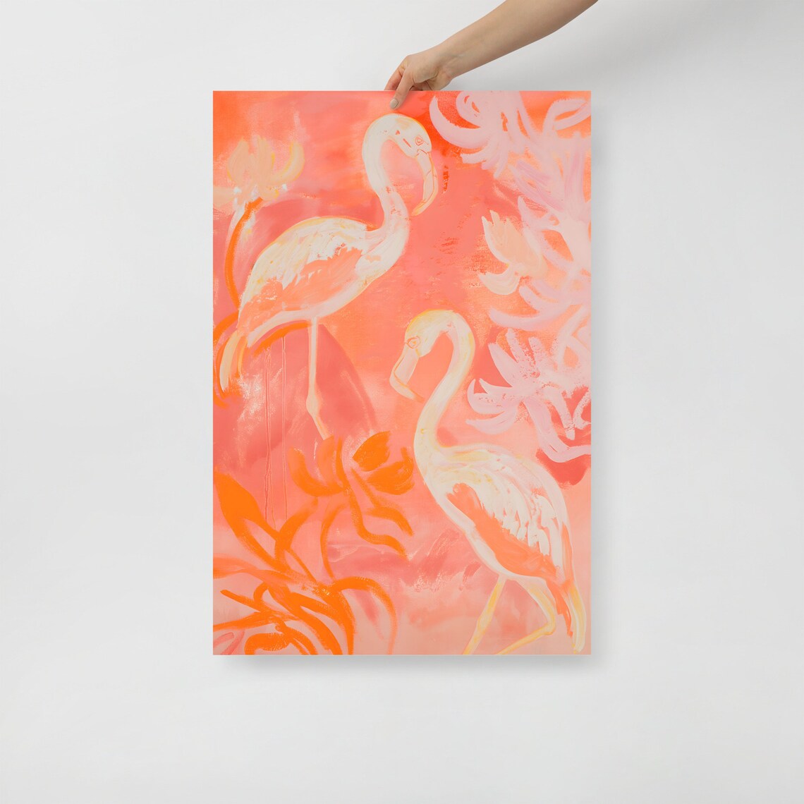 Elegant Pink Flamingos Coral Tropical Blush Bird Scene Poster - Image 2
