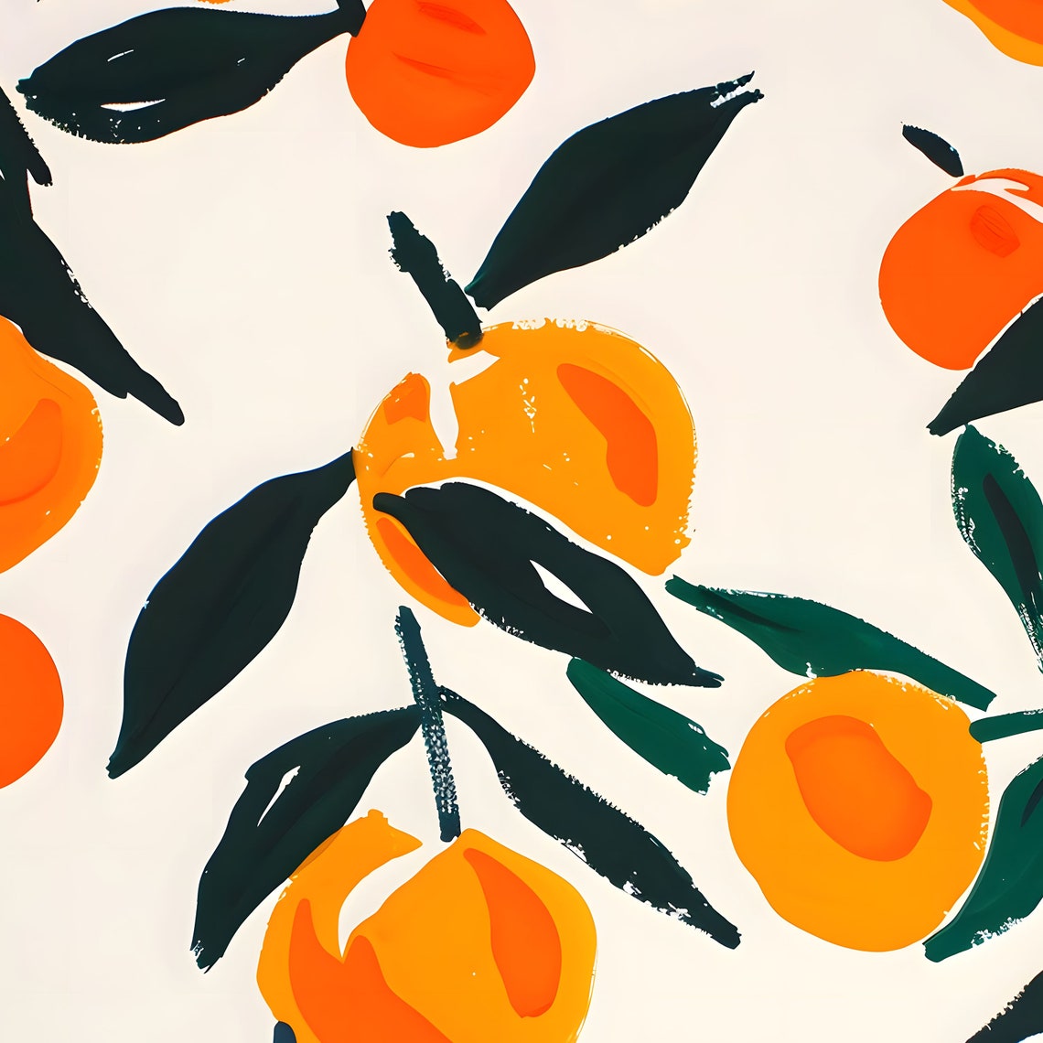 Modern Orange Citrus Pattern Dark Leaves Minimalist Art Poster - Image 3