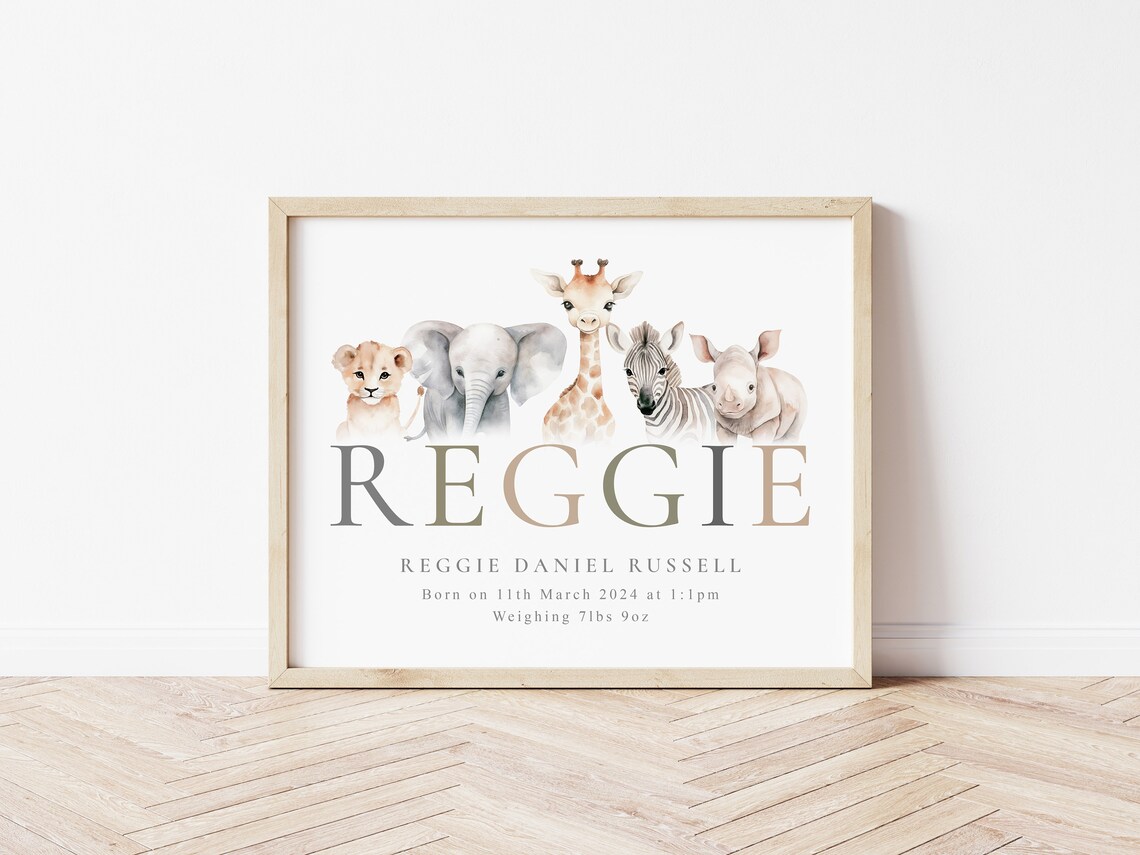 Personalised Safari Name Print, Jungle Animals Art Print - Image 2