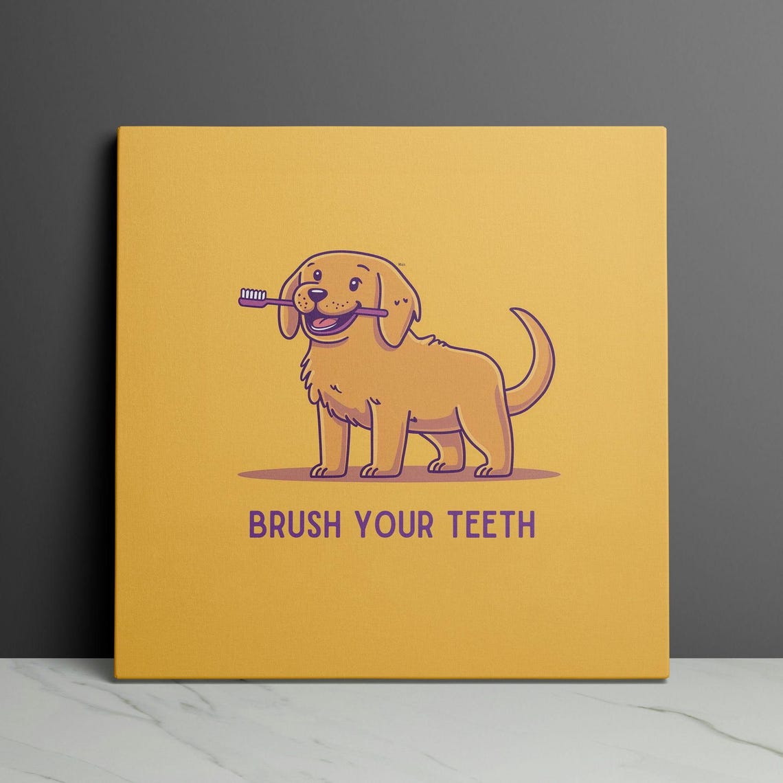 Brush Your Teeth Golden Retriever Holding Toothbrush Cartoon Poster - Image 3