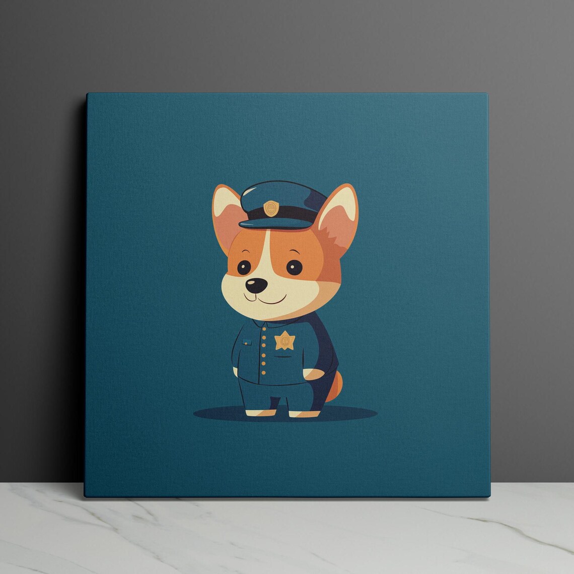 Corgi Police Officer Cartoon Puppy in Blue Nursery Wall Poster - Image 3