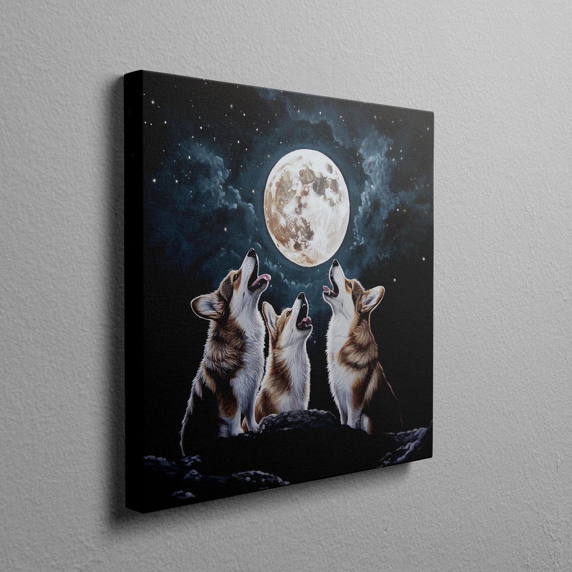 Three Corgis Howling Together At The Full Moon Starry Night Poster - Image 2