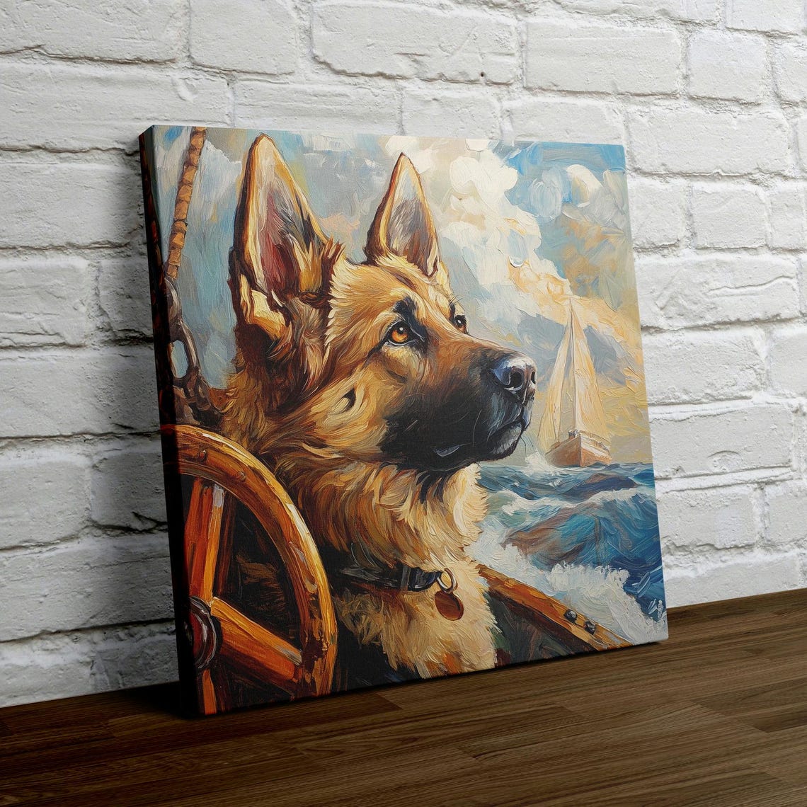 German Shepherd Captain At The Ship Wheel Ocean Voyage Poster - Image 4