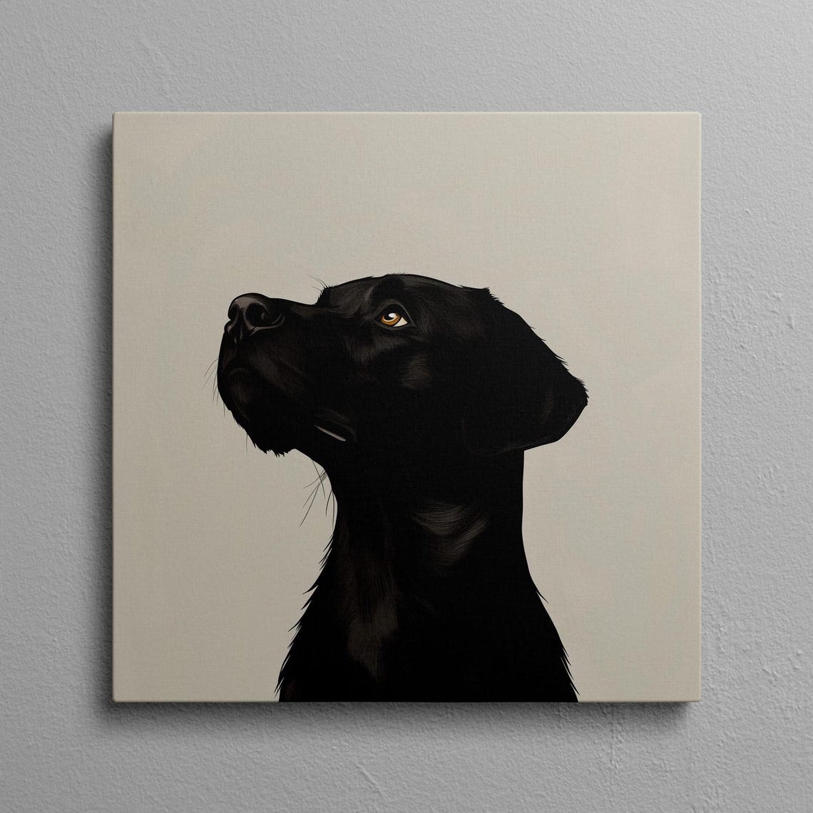 Black Labrador Minimalist Portrait Looking Up on Beige Wall Art