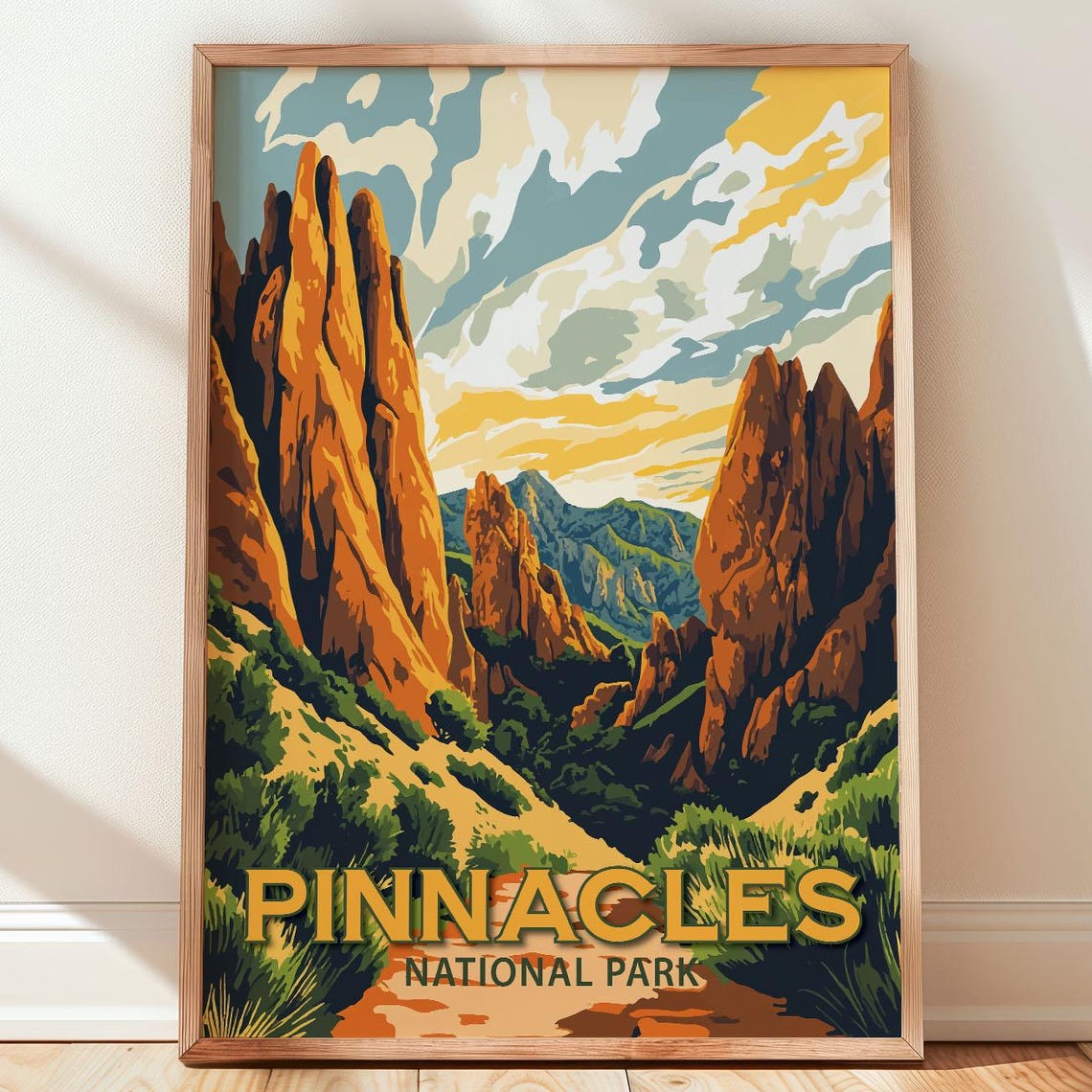 Pinnacles National Park Red Rock Spires Canyon Sunset Travel Poster