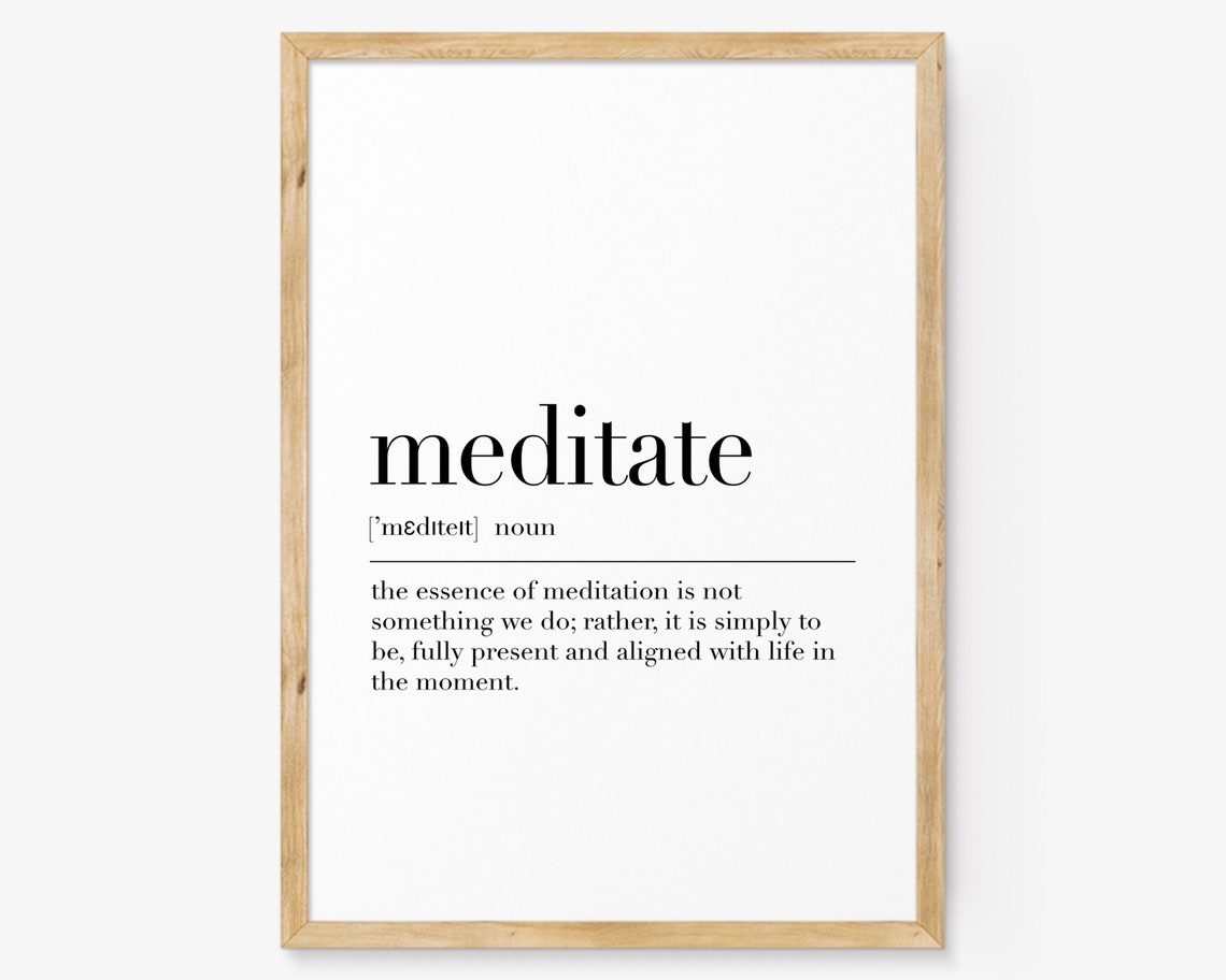 Meditate Definition Poster Mindfulness Quote for Yoga Room Wall Decor