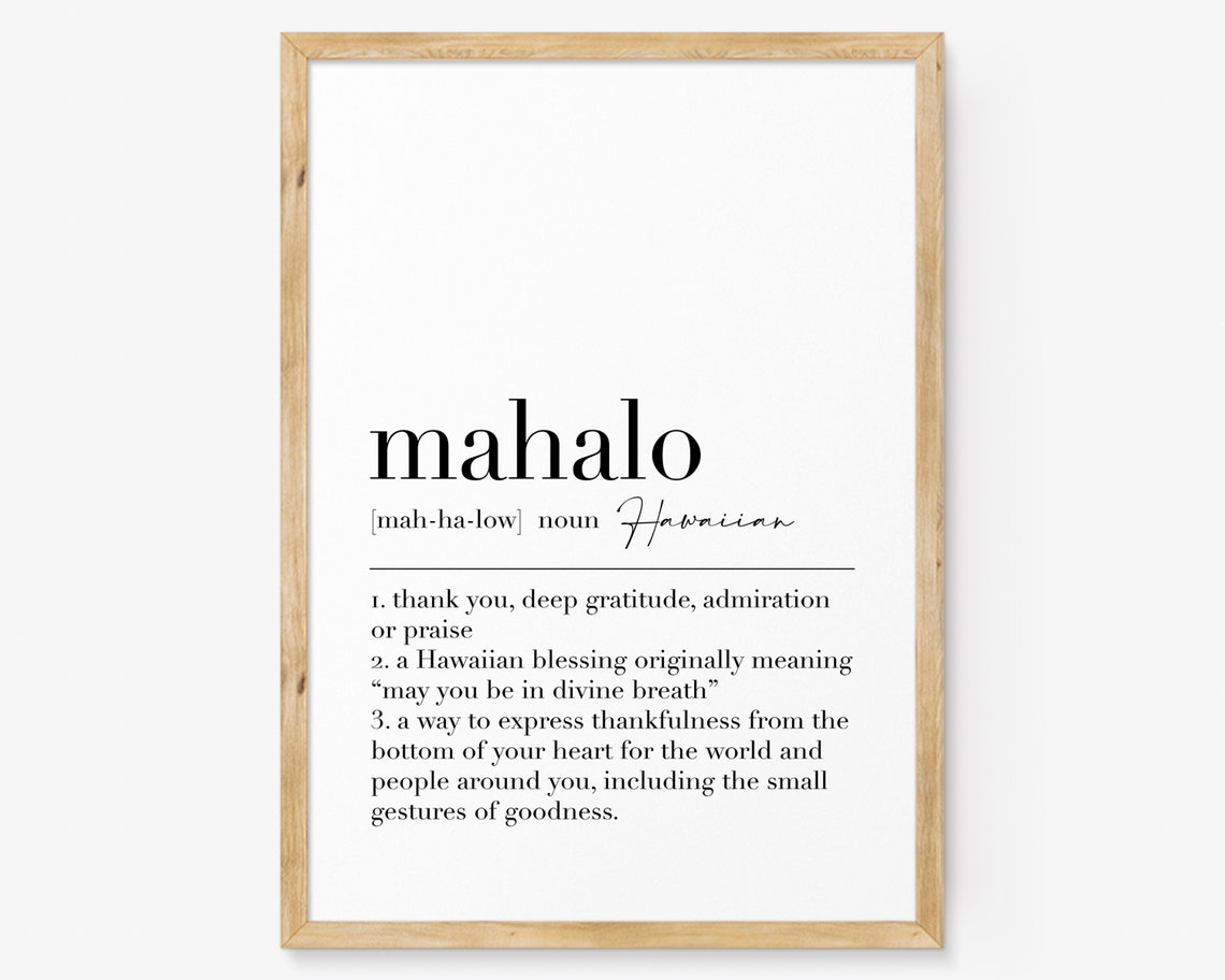 Mahalo Definition Hawaiian Gratitude Blessing Dictionary Quote Poster