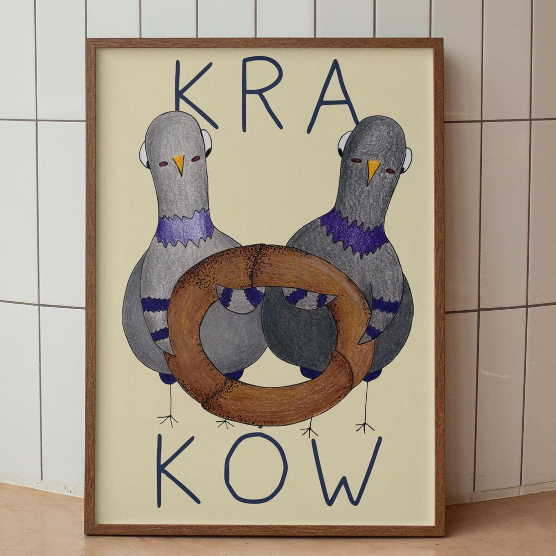 Krakow Pigeons Obwarzanek Bagel Funny Polish Travel Wall Art