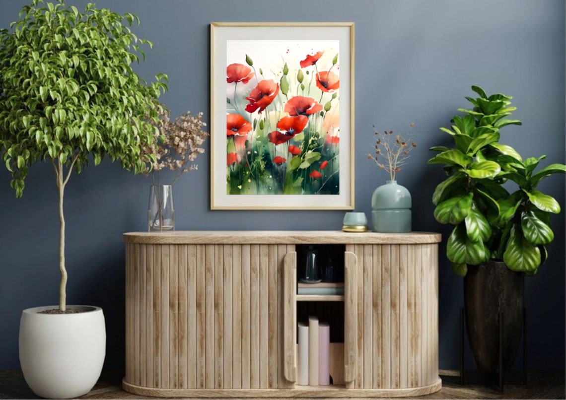 Poppy Field Painting Tuscany Watercolor Art Print Poppies Meadow Wall Art Wildflowers Art Italy Country Landscape Art Red Poppies Field Art - Image 3