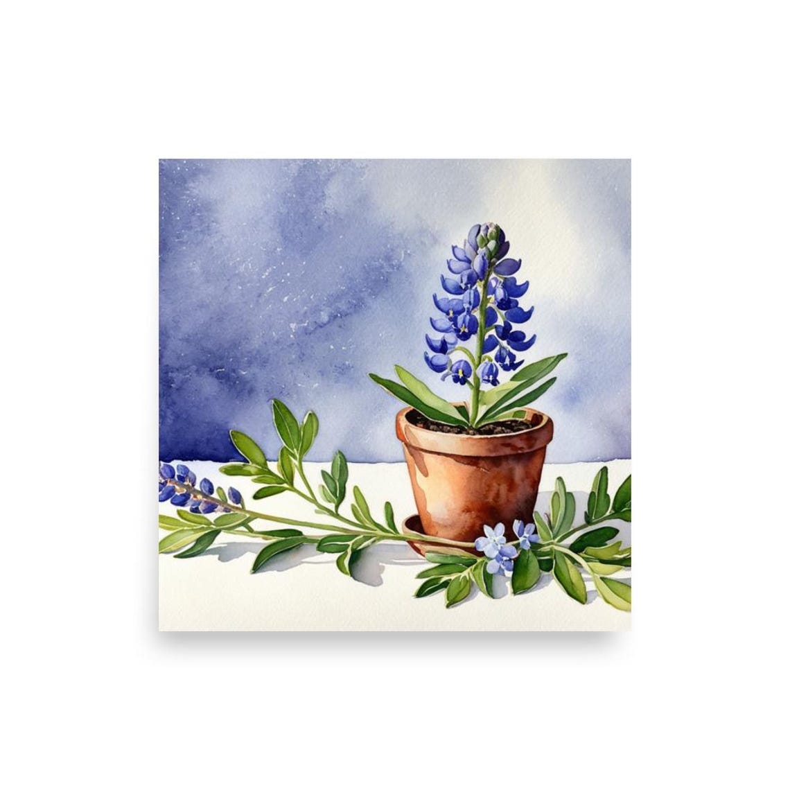 Potted Bluebonnets In Terracotta Pot Watercolor Botanical Poster - Image 4