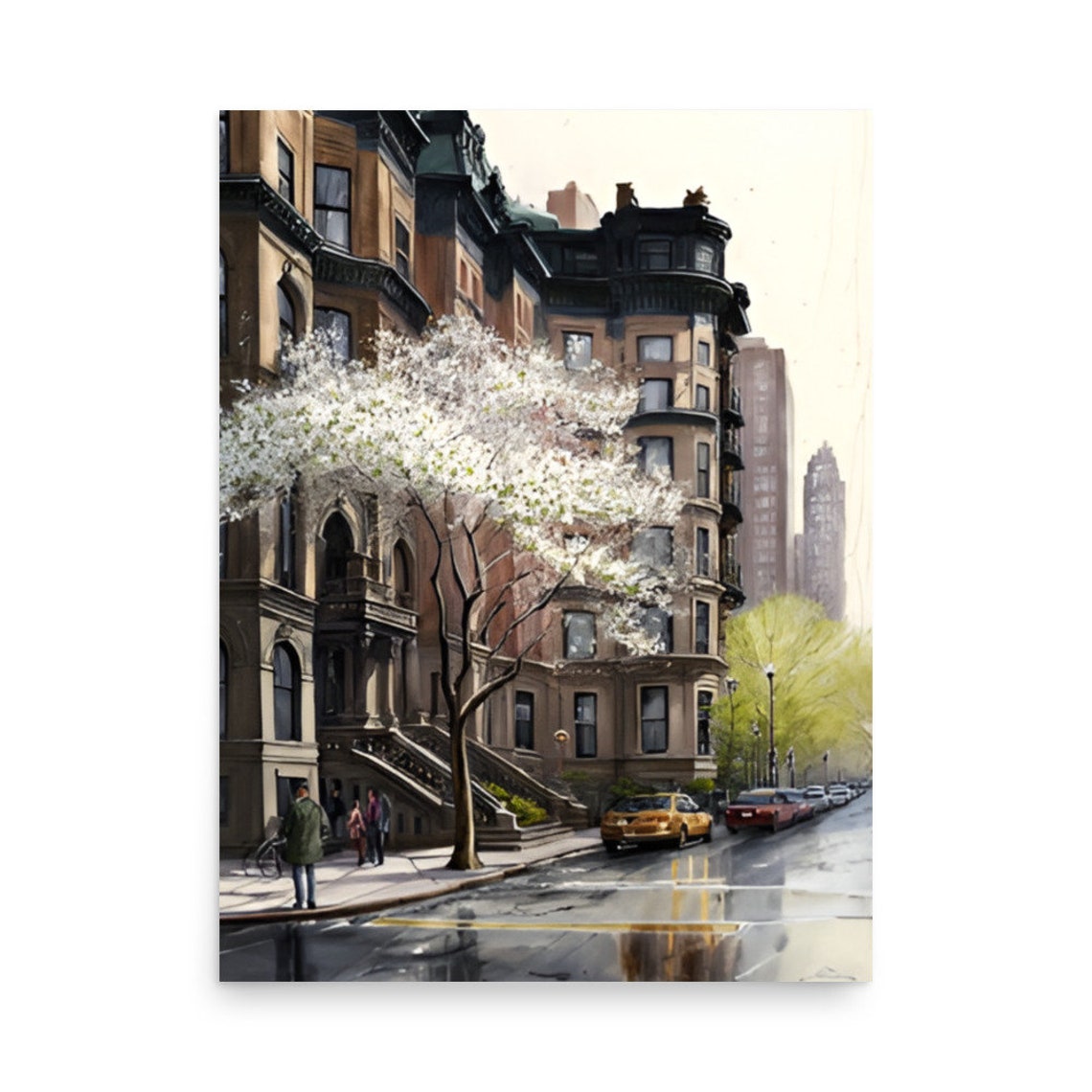 New York City Painting Spring Cityscape Watercolor Art Print Urban Art Print New York Street Spring Landscape Wall Art Travel Art Poster
