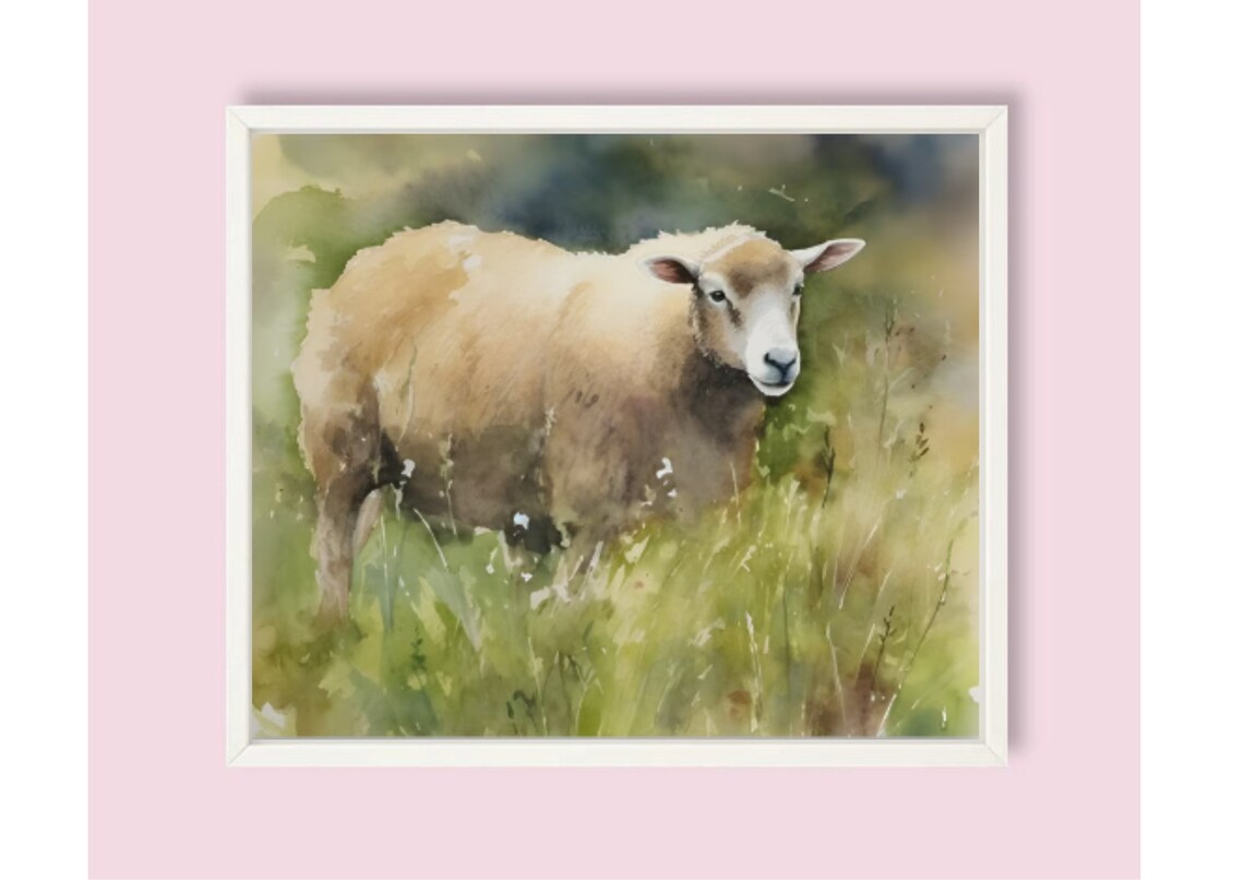 Sheep Watercolor Art Print, Farmhouse Meadow Scene - Image 6