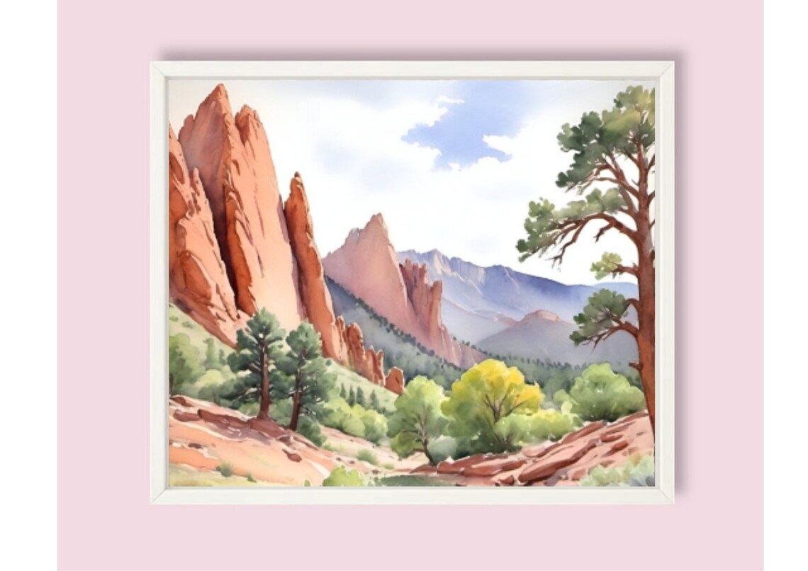 Garden Of Gods Colorado Watercolor Landscape Art Print - Image 6