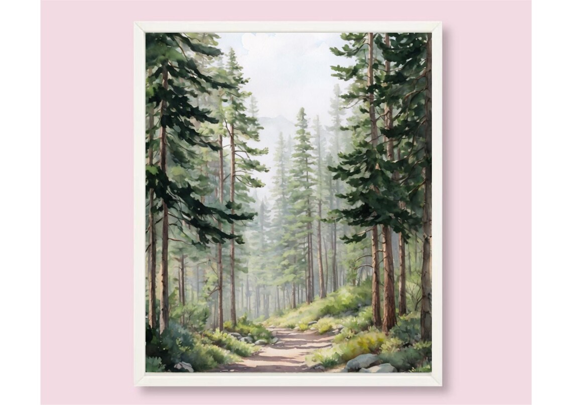 Foggy Pine Forest Watercolor Art Print, Pacific Northwest - Image 3