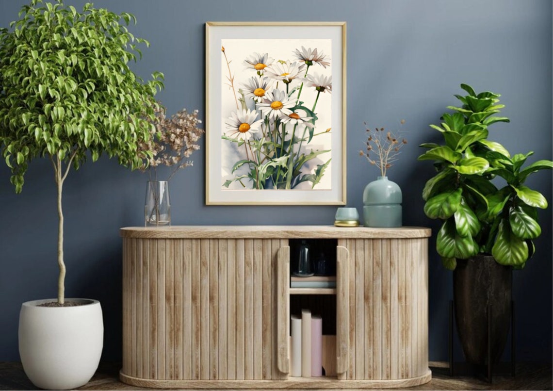 White Daisies Bouquet Golden Centers Fresh Watercolor Floral Poster - Image 2