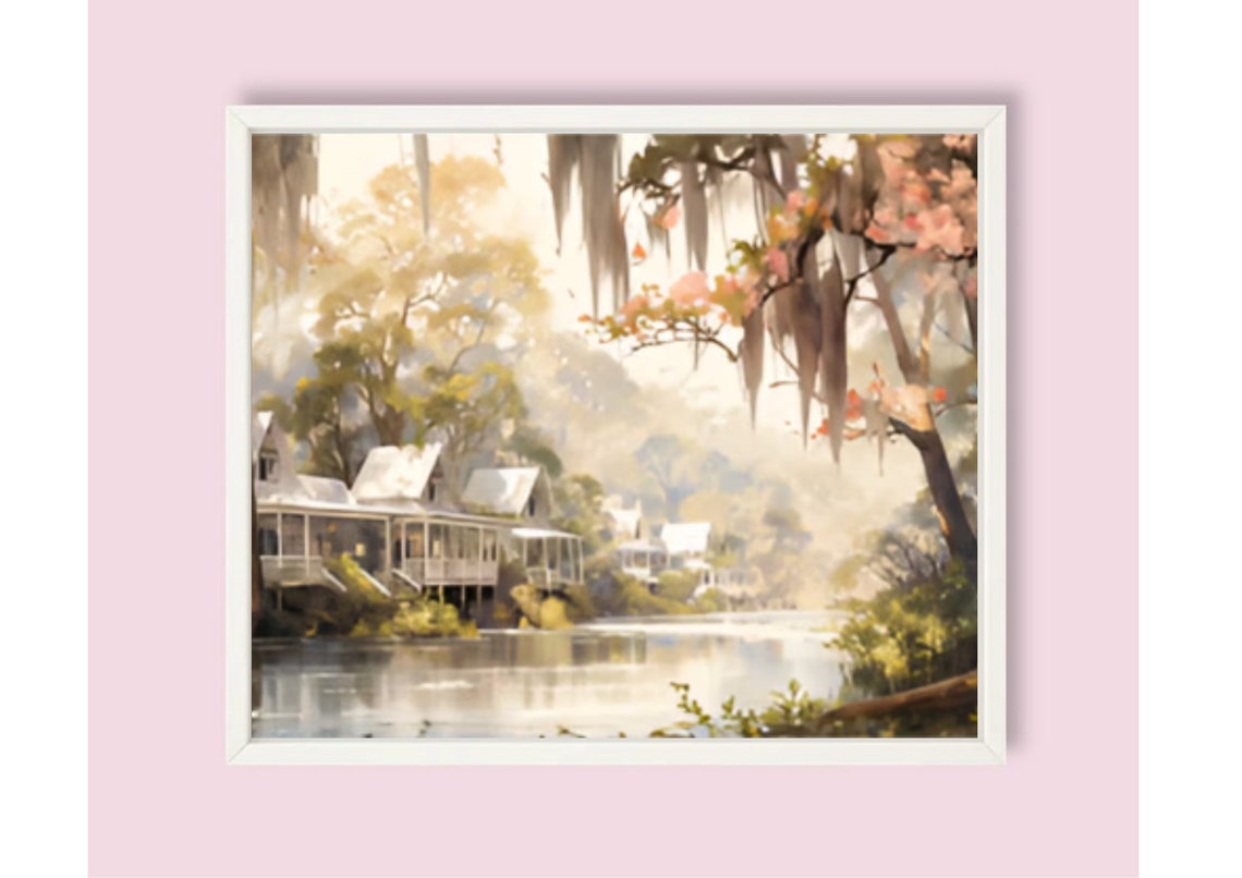 New Orleans Painting Louisiana Landscape Watercolor Art Print Lake House Wall Art Tree Art Louisiana Cityscape And Lake Fine Art Print - Image 6