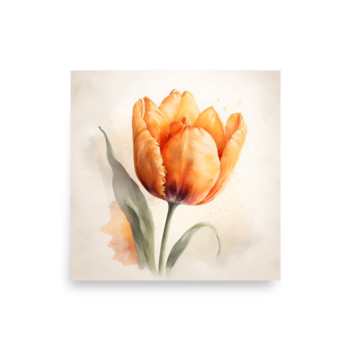 Orange Tulip Watercolor Botanical Flower Single Bloom Close Up Poster - Image 2