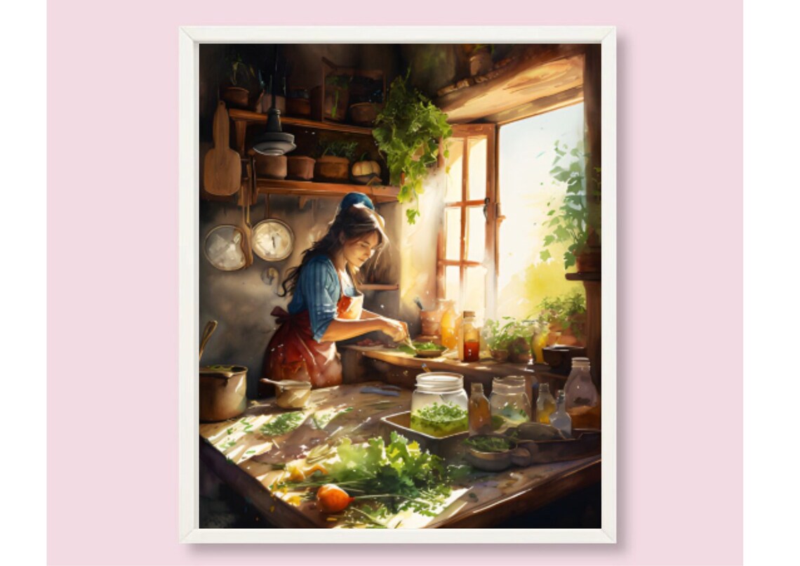 Woman Cooks in a Country Kitchen, French Country Print - Image 6