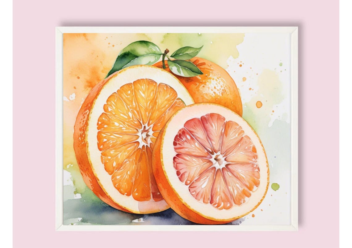 Sliced Orange And Pink Grapefruit Halves Watercolor Kitchen Poster - Image 5