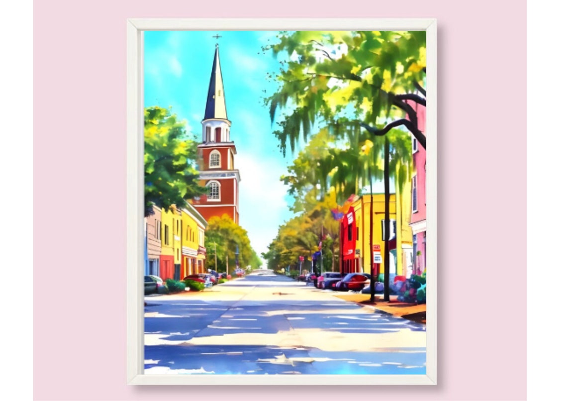 Church Street Painting Charleston South Carolina Watercolor Very Colorful Art Canque Terre Art Print Charleston Cityscape Wall Art Print - Image 6