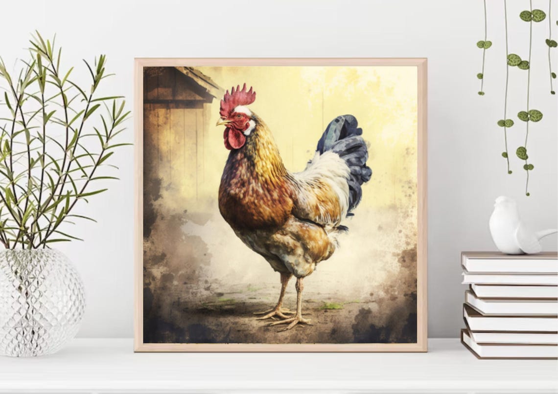 Rooster Painting Farm Bird Watercolor Art Print Animal Portrait Art Farmhouse Wall Decor Birds Lovers Gifts Rooster Watercolor Poster - Image 4