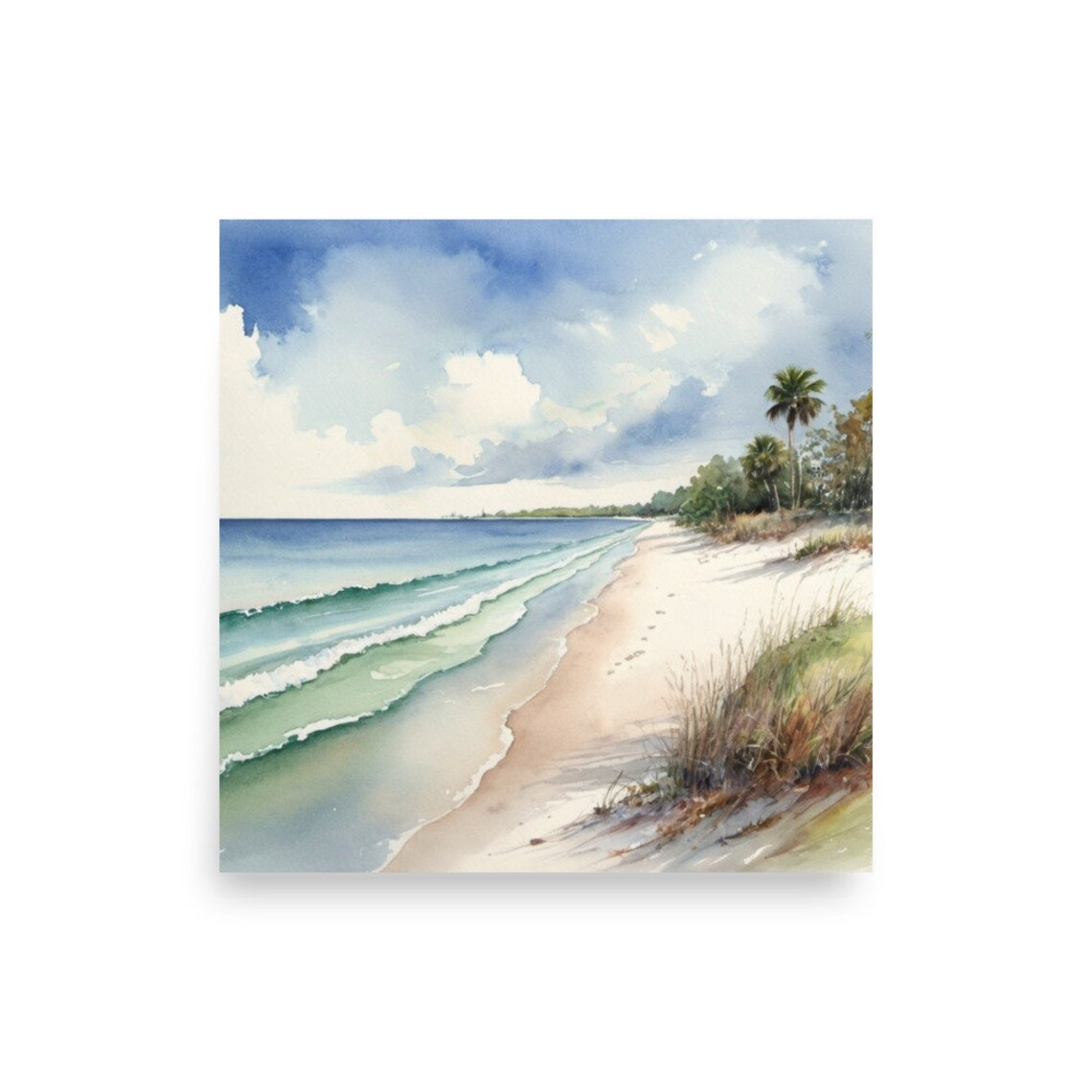 Florida Coastal Watercolor Travel Poster, Beach And Palm Trees - Image 2