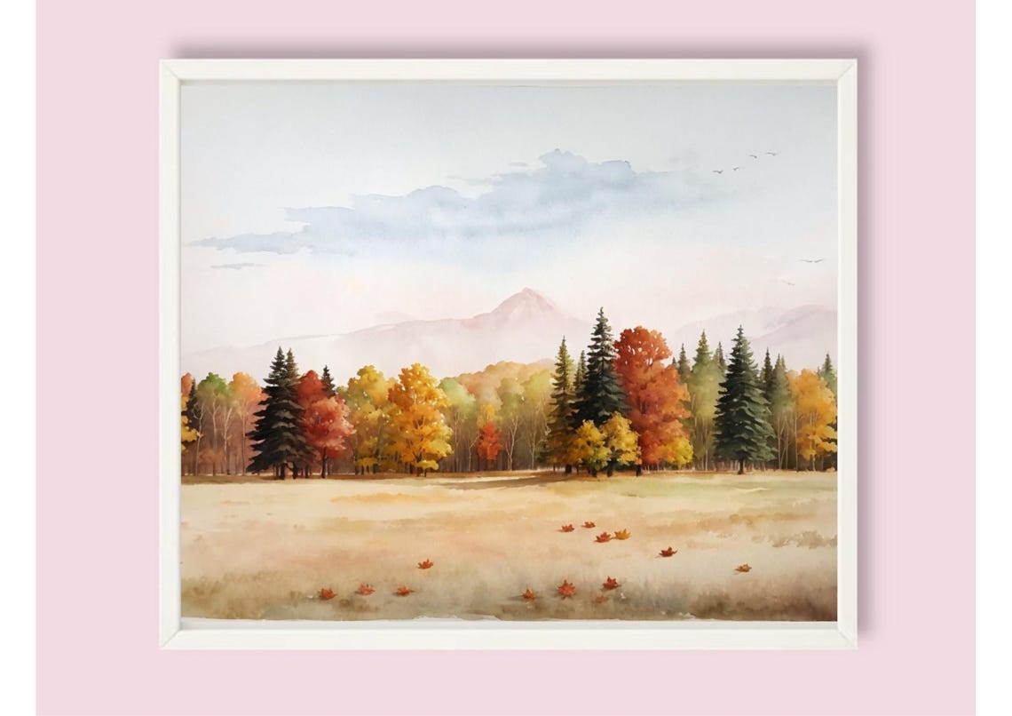Vermont Autumn Meadow With Colorful Trees And Distant Mountain Poster - Image 5