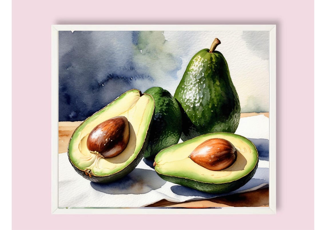 Avocado Halves And Whole Avocados Watercolor Kitchen Wall Poster - Image 6