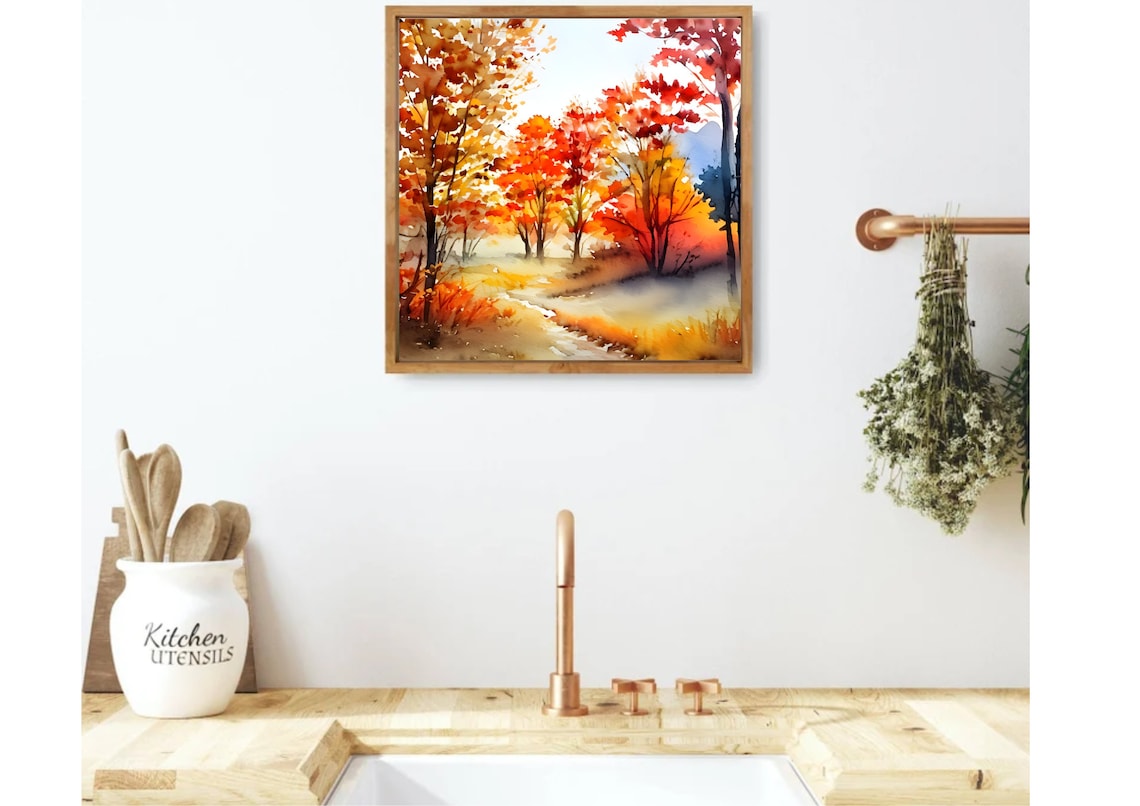 Autumn Forest Watercolor Art Print, Farmhouse Decor - Image 3