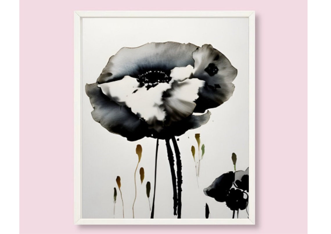Poppies Painting Black White Poppies Art Print Floral Wall Art California Poppies Art Print Fom My Original Watercolor And Ink Sketch - Image 6