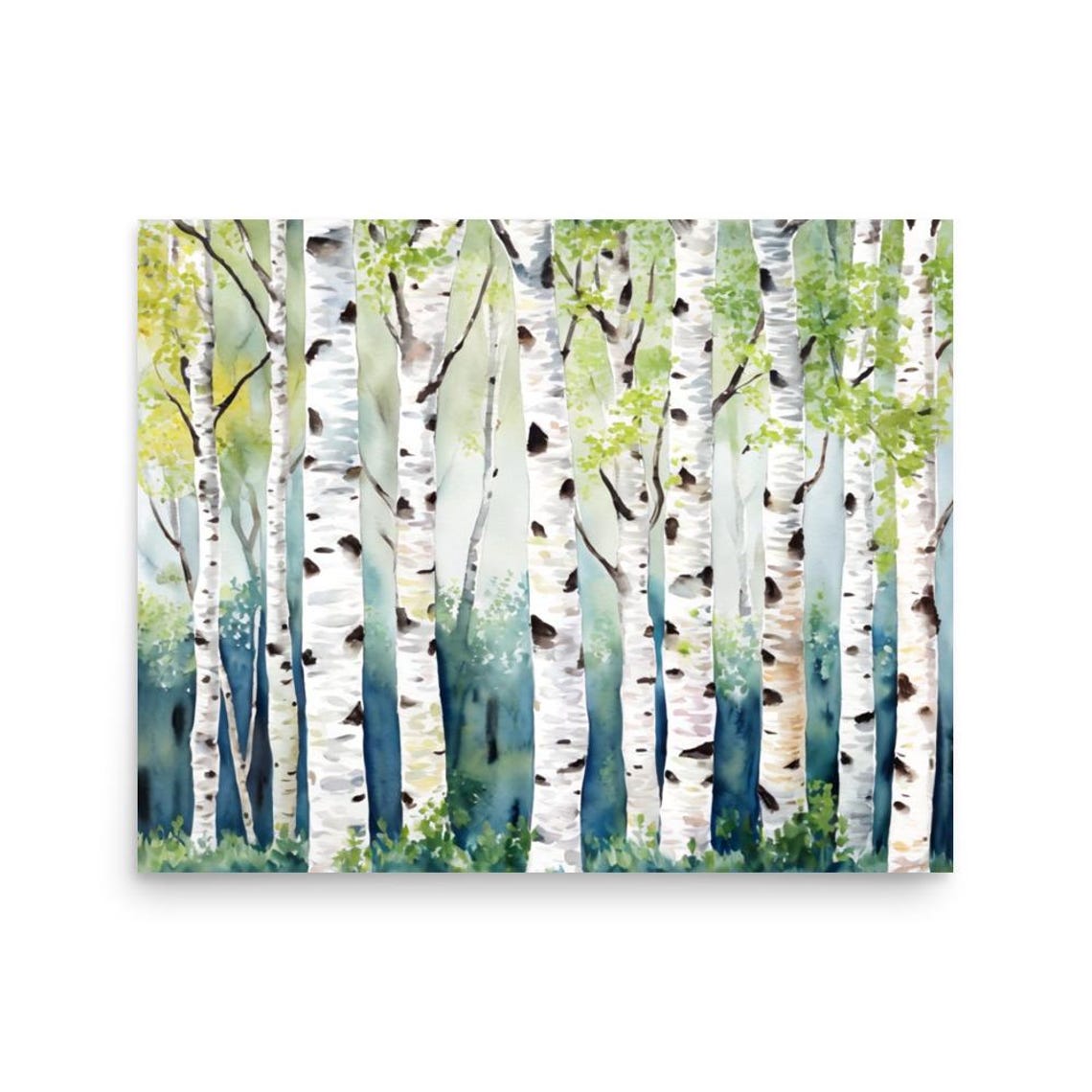 Birch Aspen Tree Trunks Watercolor Forest Close Up Nature Art Poster - Image 3