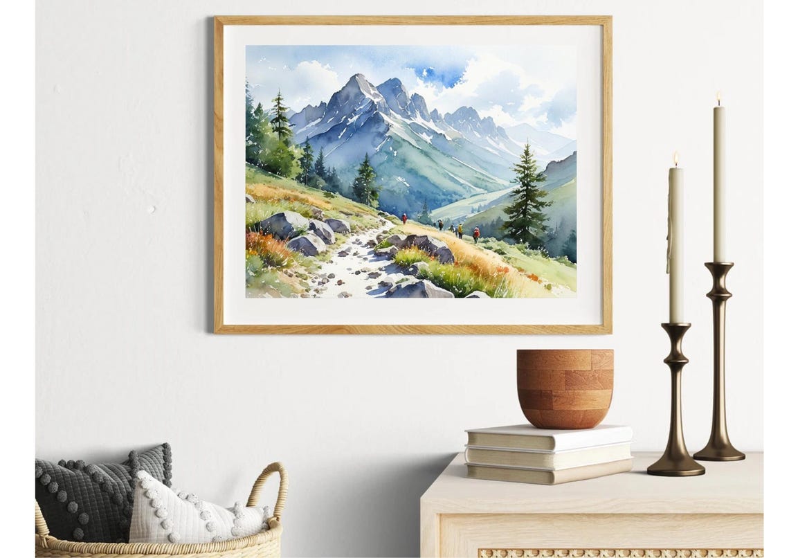 Sawtooth Range Painting Idaho Mountain Landscape Watercolor Art Print Hiking Trail And Mountaineers Art Pine Trees Art Idaho Travel Poster - Image 5
