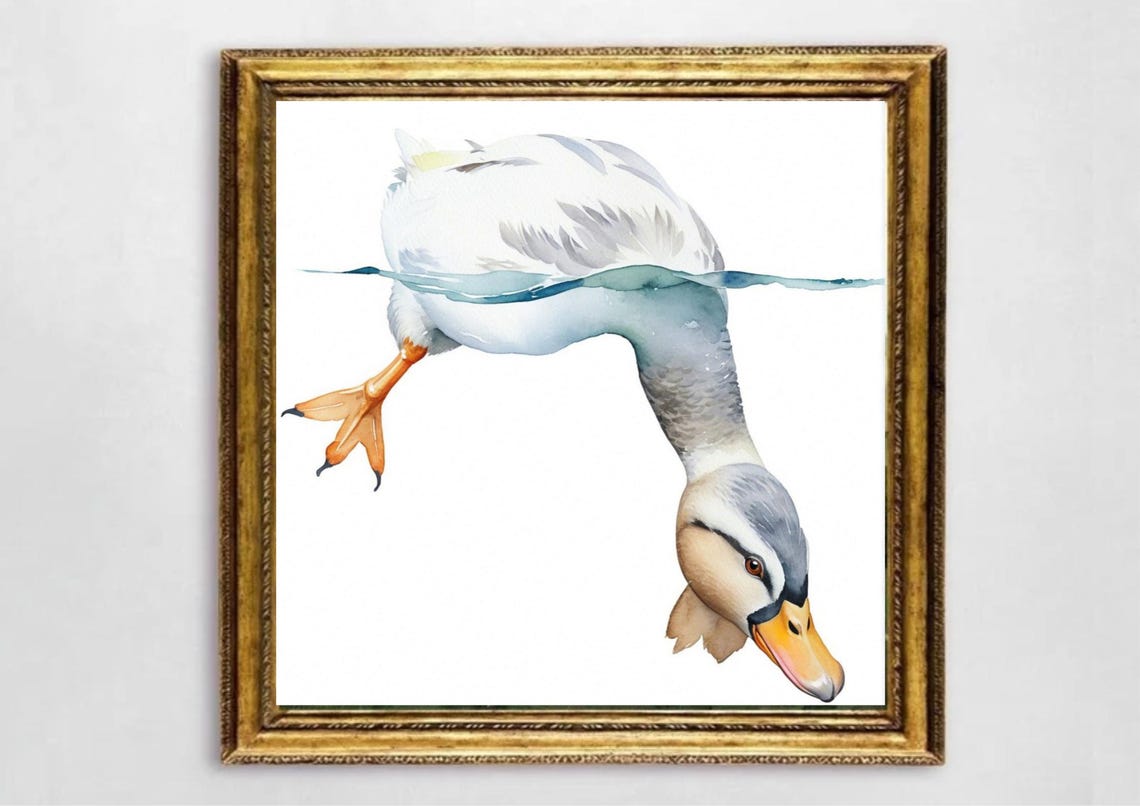 Funny Diving Duck Head Down Watercolor Farm Bird Humor Poster - Image 6