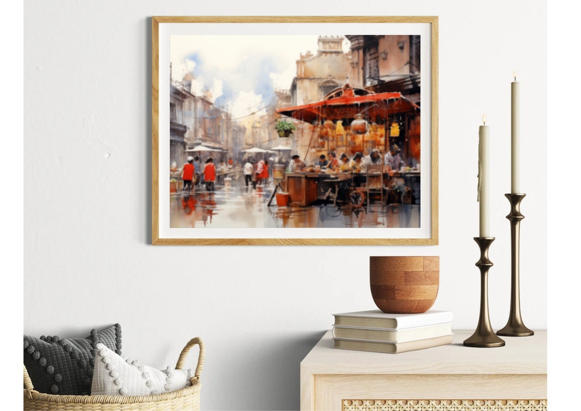 Venice Painting Venice Cityscape Watercolor Art Print Shopping Street And Restaurants Wall Art Italy Cityscape Art Venice Travel Poster - Image 3