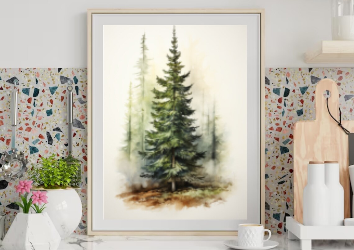 Pine Tree Painting, Evergreen Watercolor Art Print - Image 5