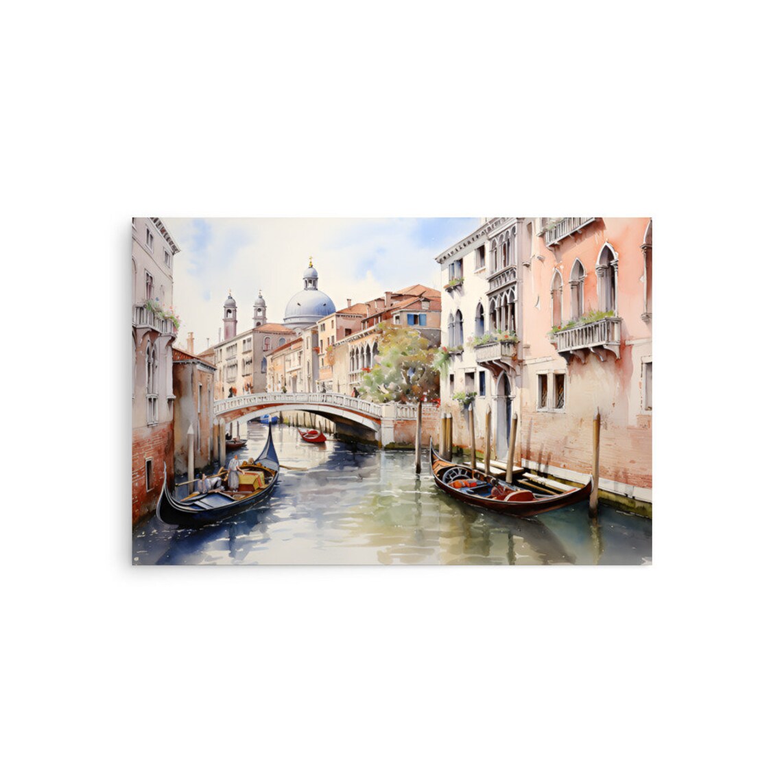 Venice Grand Canal Gondolas Stone Bridge Watercolor Travel Poster - Image 2