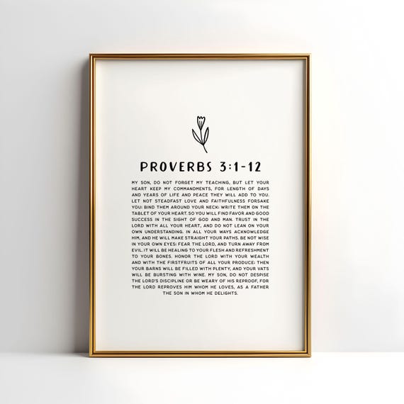 Proverbs 3 1 12 Simple Christian Floral Art Poster Trust In The Lord With All Your Heart He Will Make Your Paths Straight Bible Verse Art