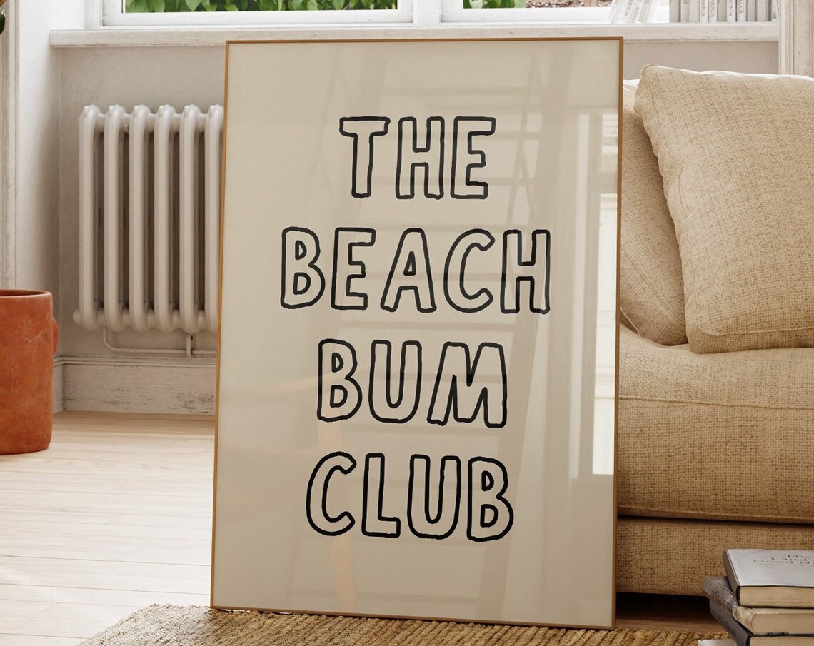 The Beach Bum Club Bold Retro Bubble Letter Coastal Summer Quote Poster