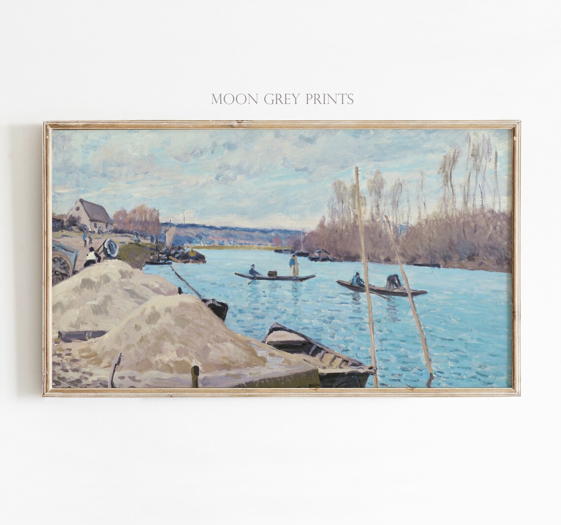 Riverside Scene Vintage Oil Painting, Countryside Landscape - Image 2