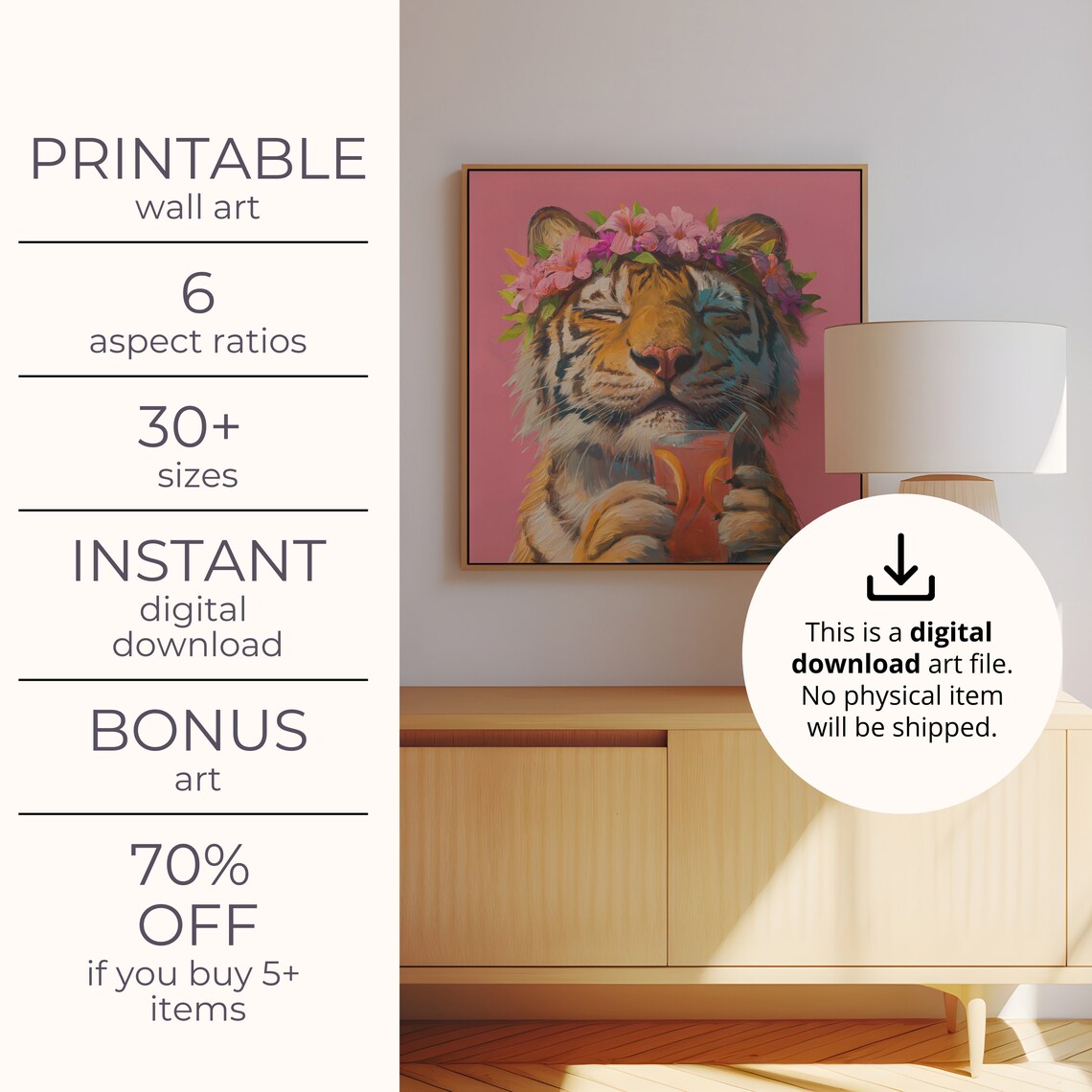 Tiger And Cocktail, Maximalist Oil Painting - Image 4
