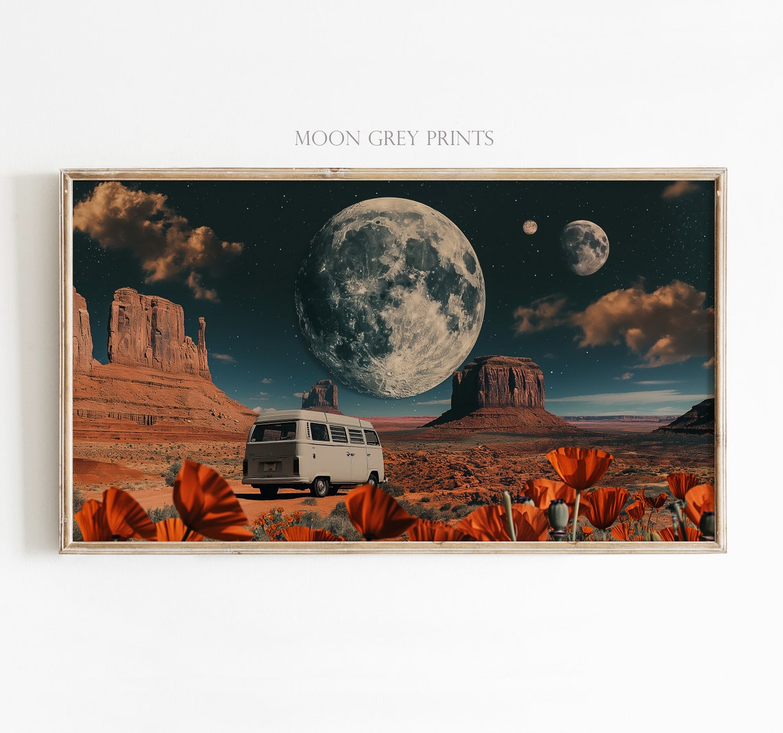 Futuristic Desert Scene With Van And Giant Moon - Image 2