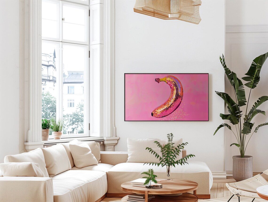 Banana Disco Ball Maximalist Painting, Pink Decor - Image 4