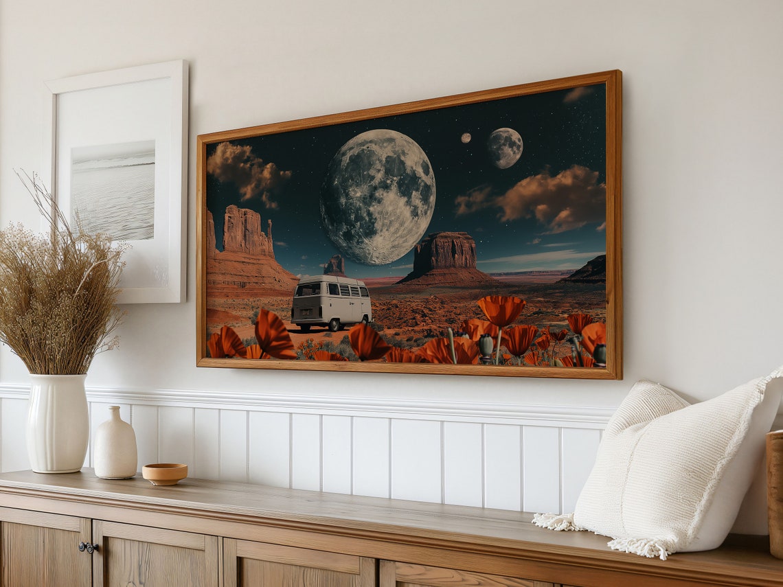 Futuristic Desert Scene With Van And Giant Moon - Image 3