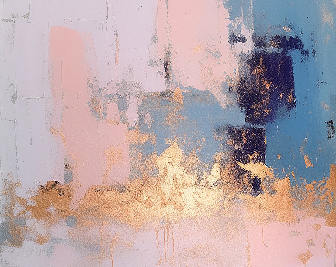 Abstract Painting On Harmony Of Pink Lilac Blue And Gold