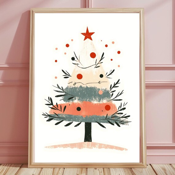 Minimalist Abstract Christmas Tree Watercolor Holiday Poster