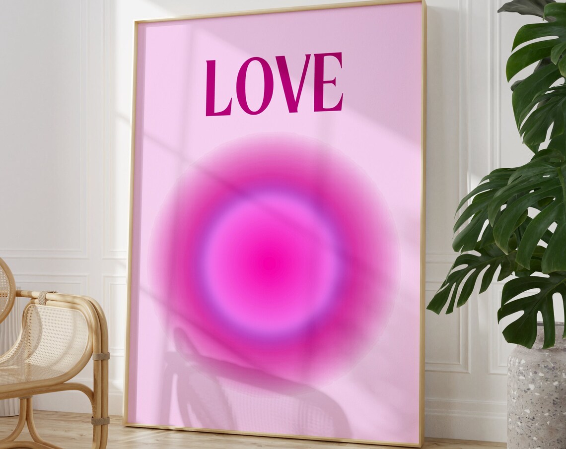Love in Hot Pink Aura Typography Gradient Romantic Wall Poster - Image 2