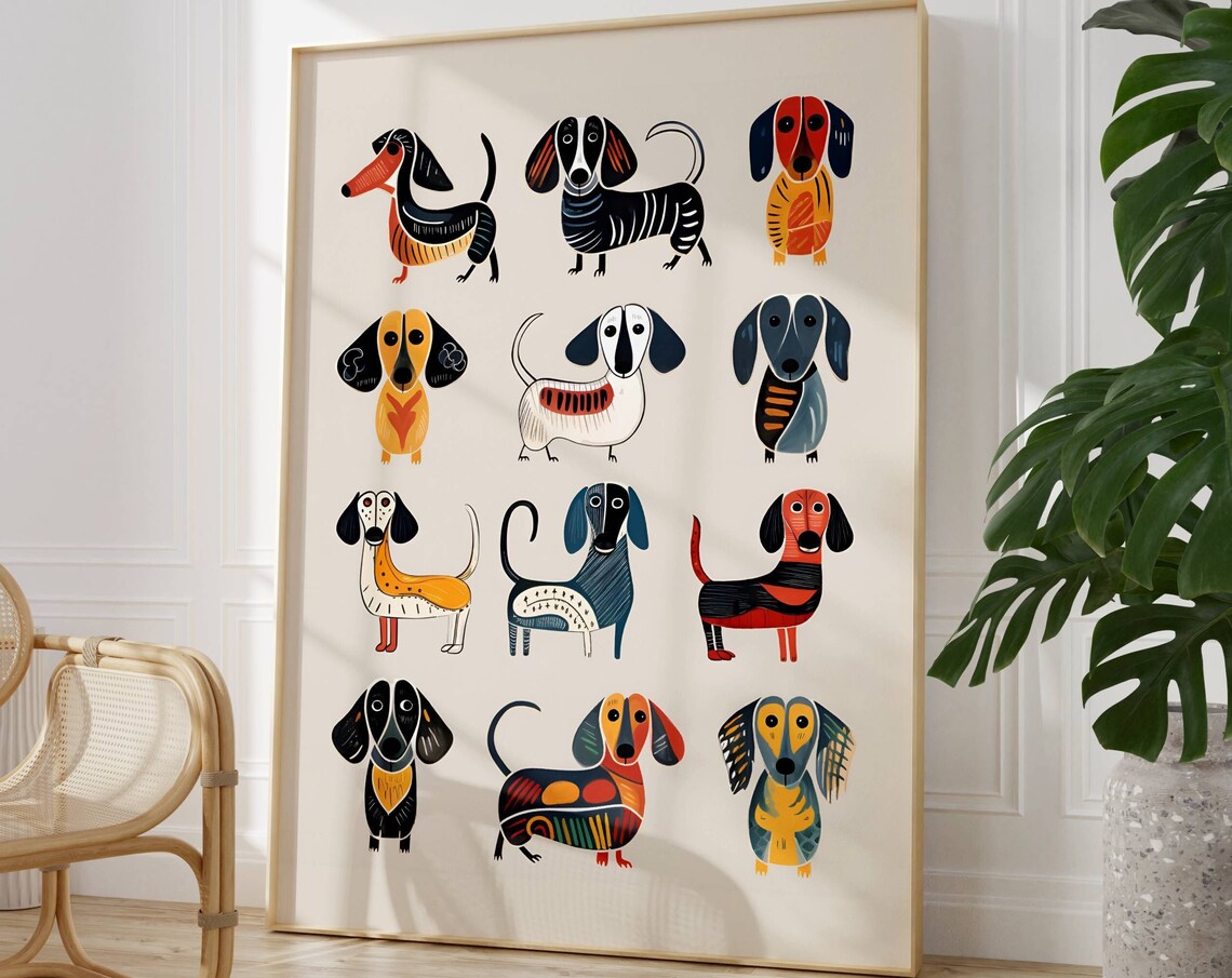 Dachshund Modern Art Print, Doxie Dog Drawing - Image 3